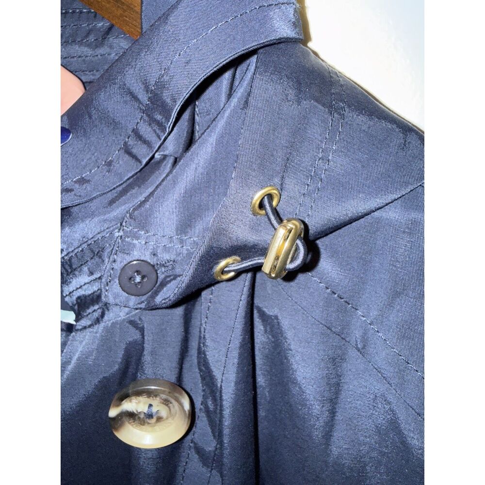 Anne Klein Navy Blue Double Breasted Hooded Trench Coat Jacket Belted Women's L - Picture 6 of 9